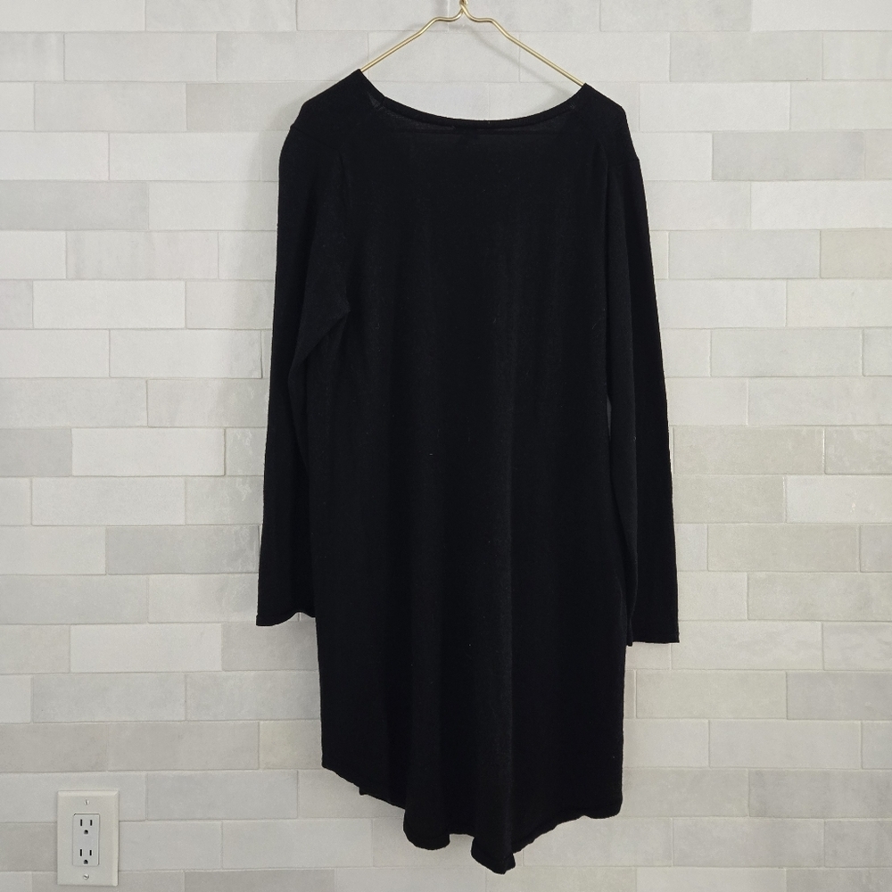 Eileen Fisher 100% Merino Wool V-neck Tunic Dress Top Long Sleeve Solid Black XL - Picture 7 of 7